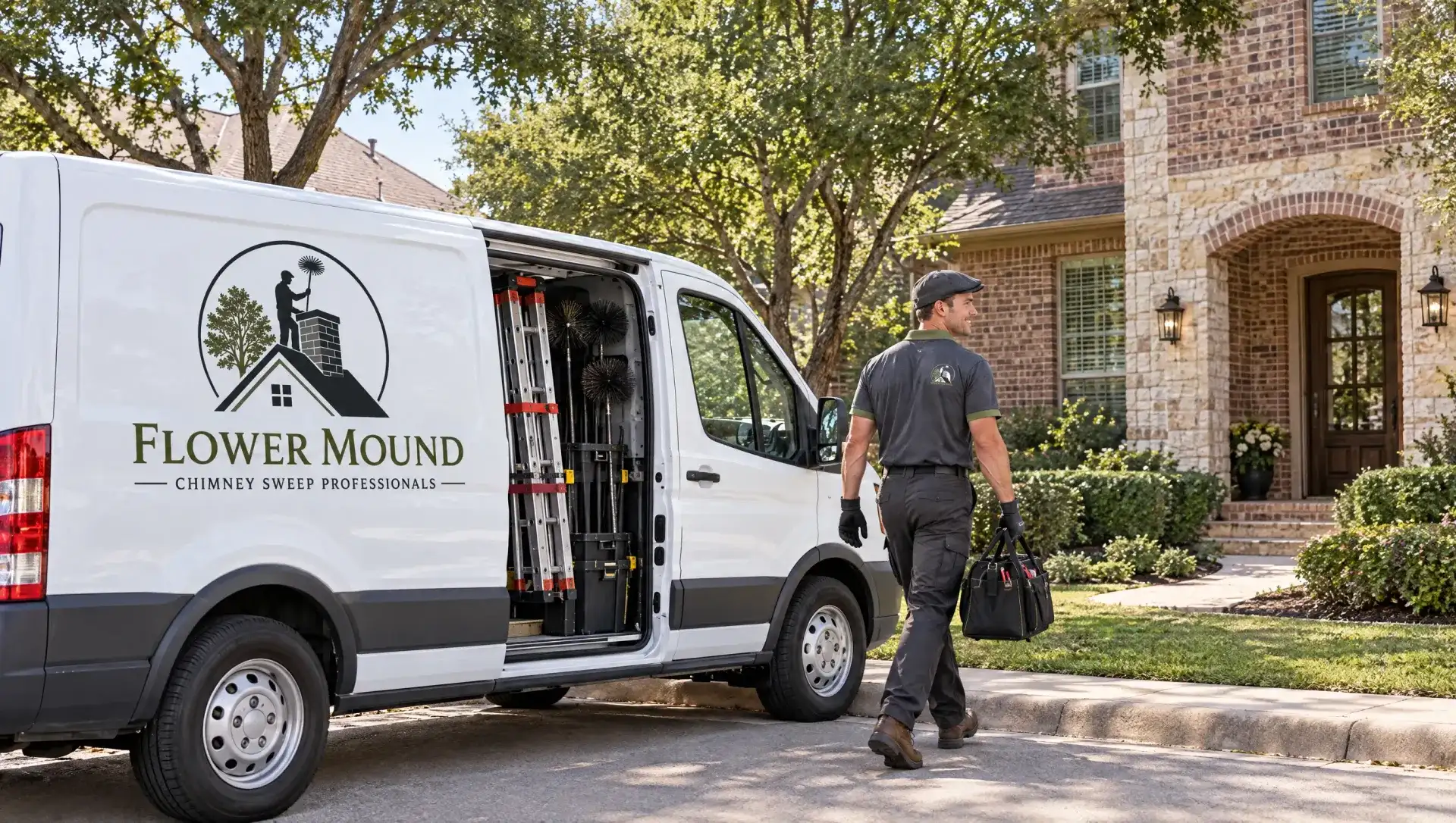 Contact Flower Mound Chimney Sweep Professionals: Flower Mound Chimney Sweep Professionals technician at work in Flower Mound, TX